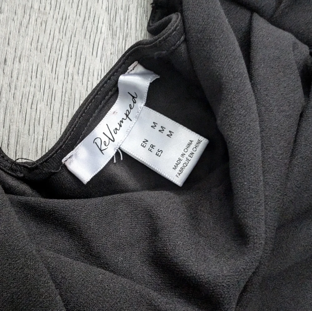 Revamped Black Sweetheart Crop Top Puff Sleeve Goth Pin Up Retro Size M - Picture 5 of 9